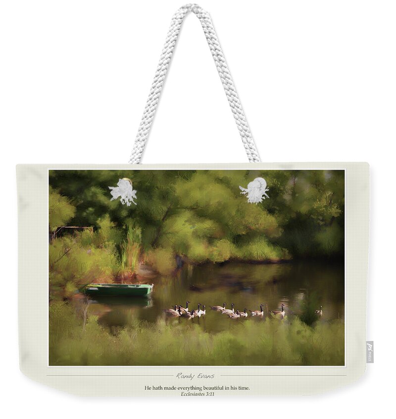 Pond Weekender Tote Bag featuring the digital art A Goose Pond by Randall Evans
