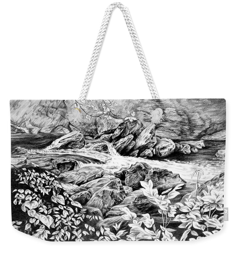 Landscape Weekender Tote Bag featuring the drawing A Hiker's View - Landscape Print by Kelli Swan