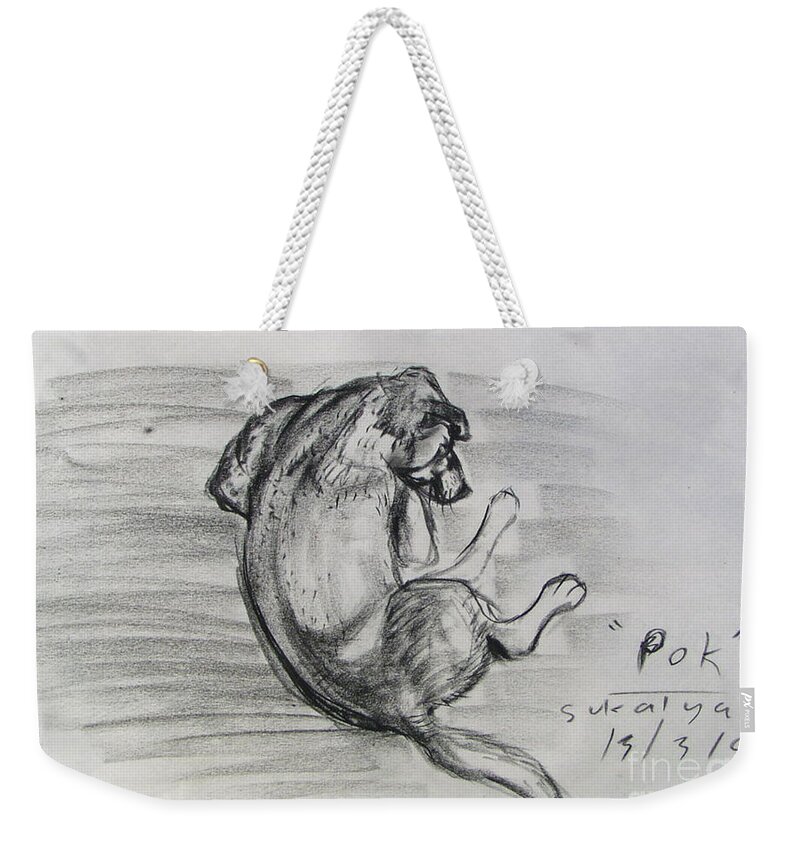 Dog Weekender Tote Bag featuring the drawing A Hippy Dog by Sukalya Chearanantana