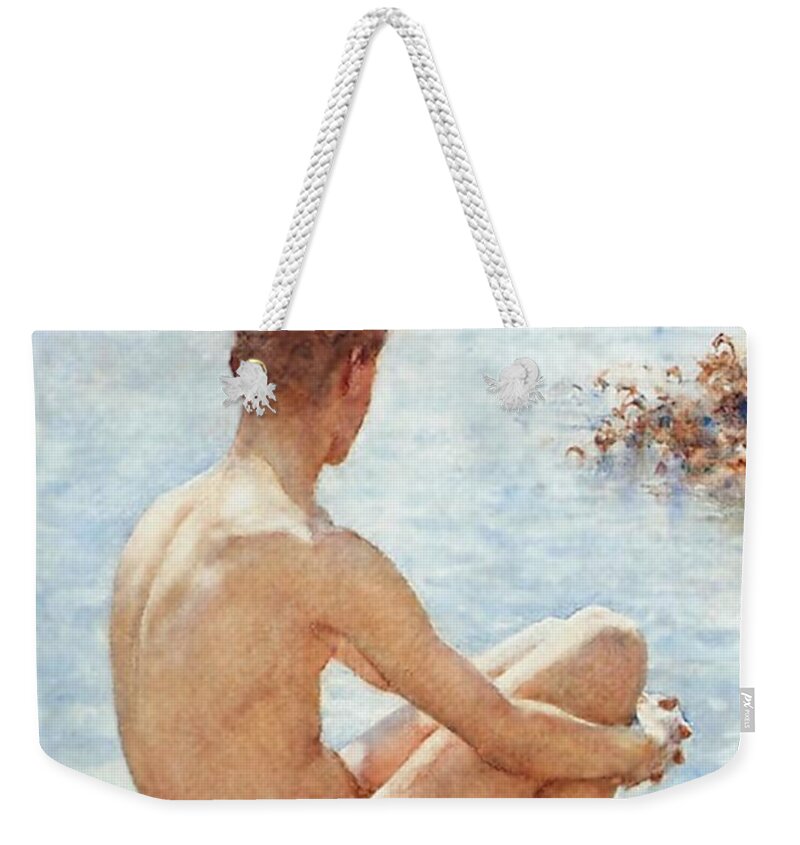 Holiday Weekender Tote Bag featuring the painting A Holiday by Henry Scott Tuke