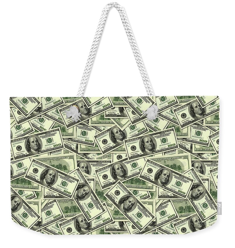 A hundred dollar bill banknotes Weekender Tote Bag by Long Shot Pixels