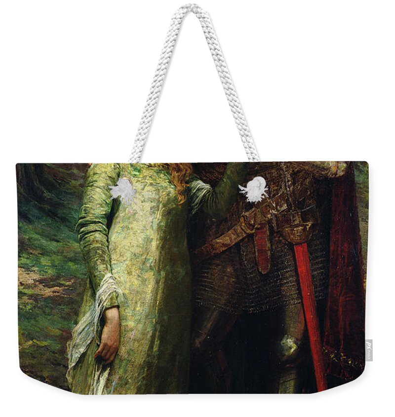 A Knight And His Lady Weekender Tote Bag featuring the painting A knight and his lady by William G Mackenzie