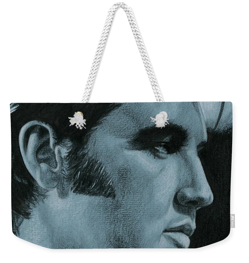 Elvis Weekender Tote Bag featuring the drawing A little less conversation by Rob De Vries