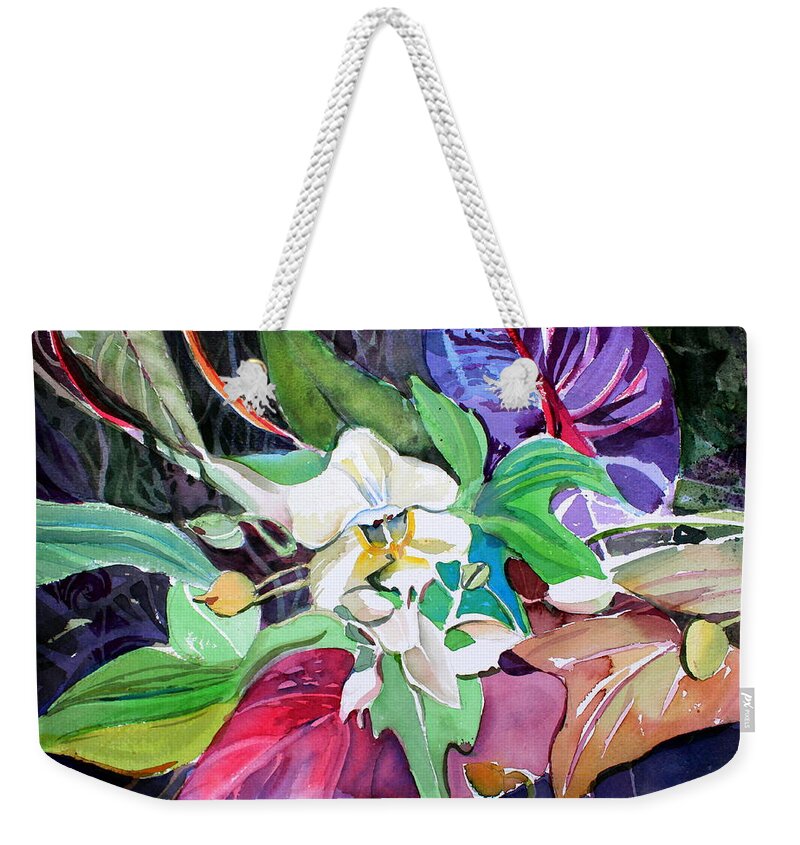 Orchid Weekender Tote Bag featuring the painting A Little Orchid by Mindy Newman