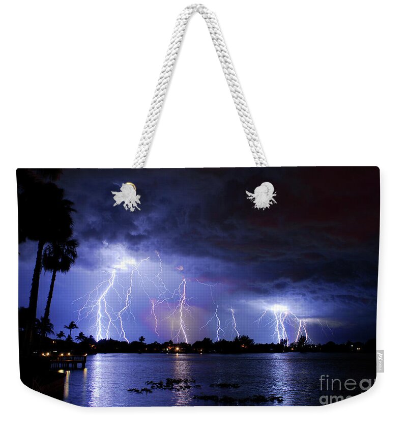 Lightning Weekender Tote Bag featuring the photograph Contest by Quinn Sedam