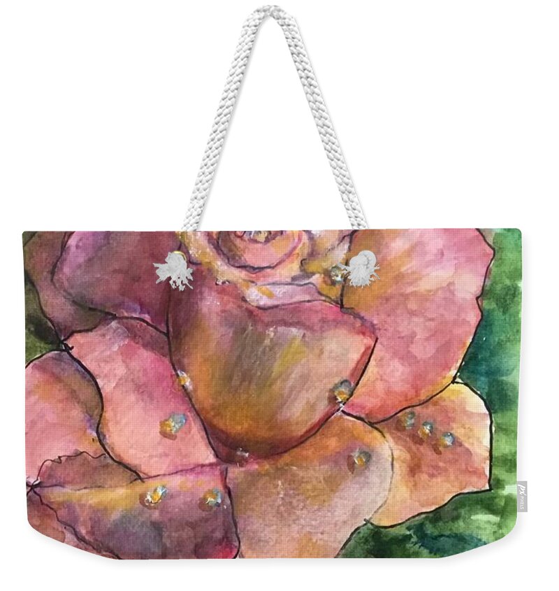 Rose Weekender Tote Bag featuring the painting A Morning Rose by Cheryl Wallace