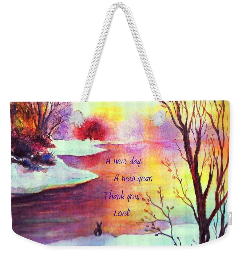 Trees Weekender Tote Bag featuring the painting A New Day and A New year by Hazel Holland