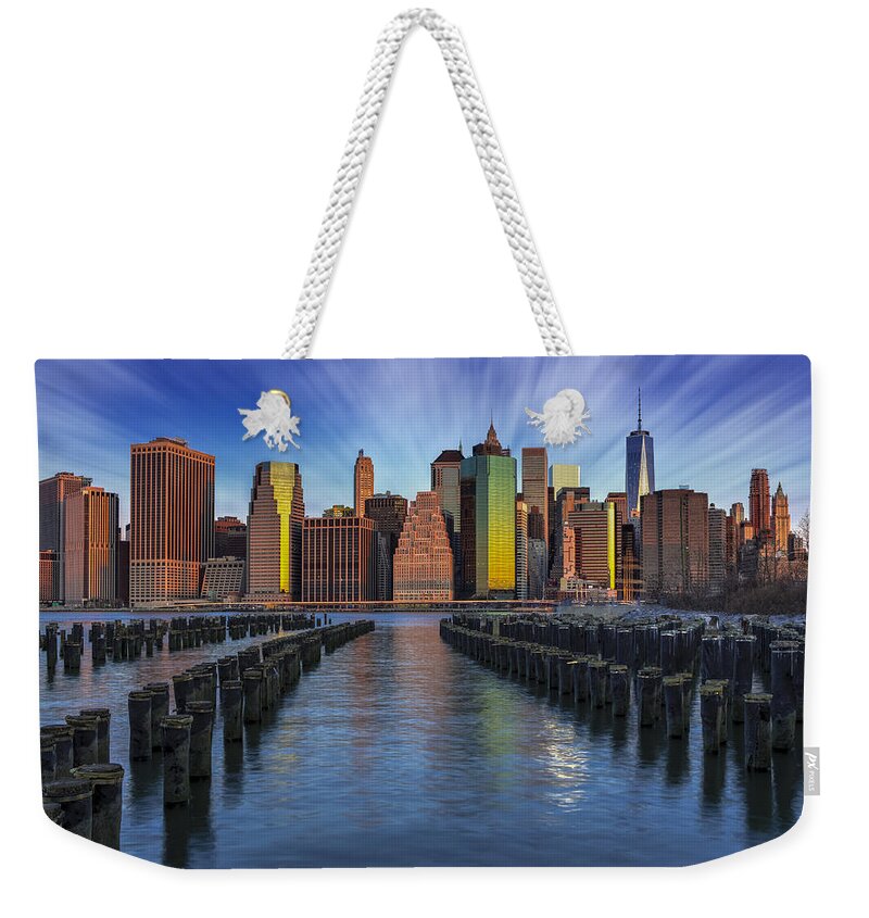 Brooklyn Weekender Tote Bag featuring the photograph A New York City Day Begins by Susan Candelario
