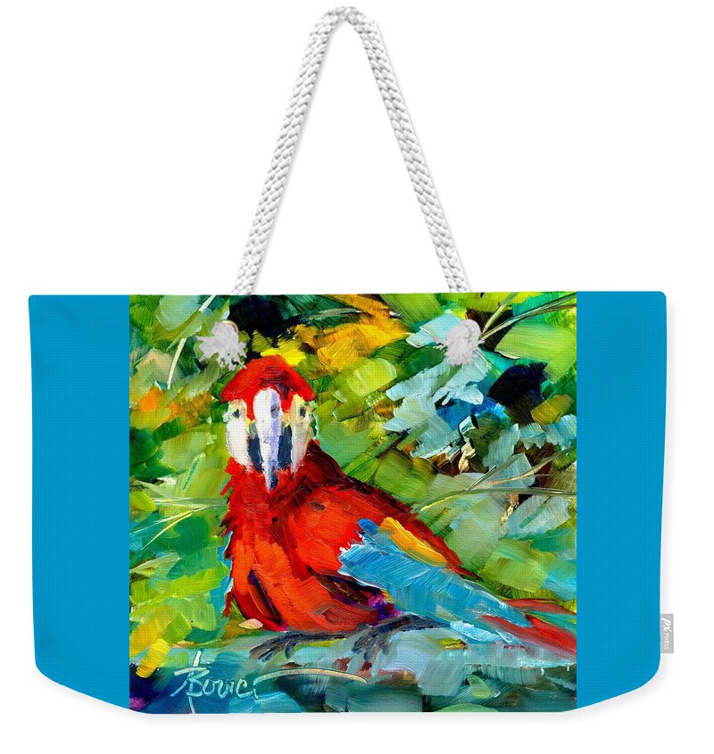 Parrots Weekender Tote Bag featuring the painting Papagalos by Adele Bower