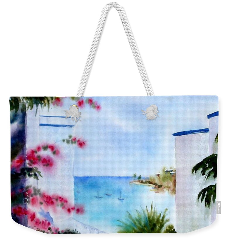 Caribbean Weekender Tote Bag featuring the painting A Peek at Paradise by Diane Kirk