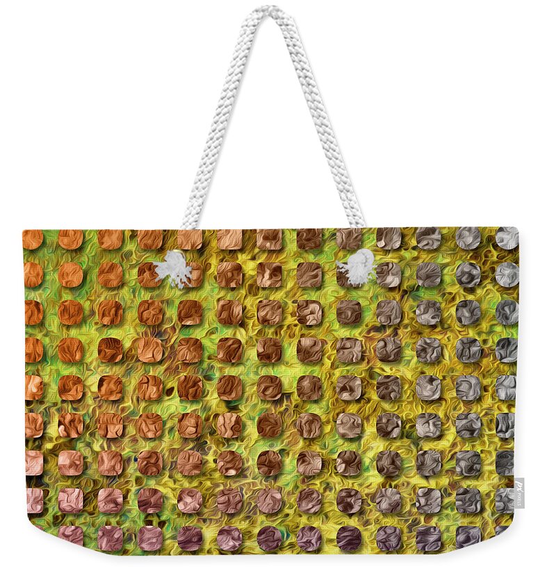 Abstract Experimentalism Weekender Tote Bag featuring the digital art A Penny Saved by Becky Titus