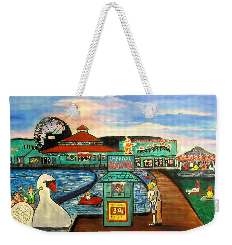 Asbury Park Art Weekender Tote Bag featuring the painting A Postcard Memory by Patricia Arroyo