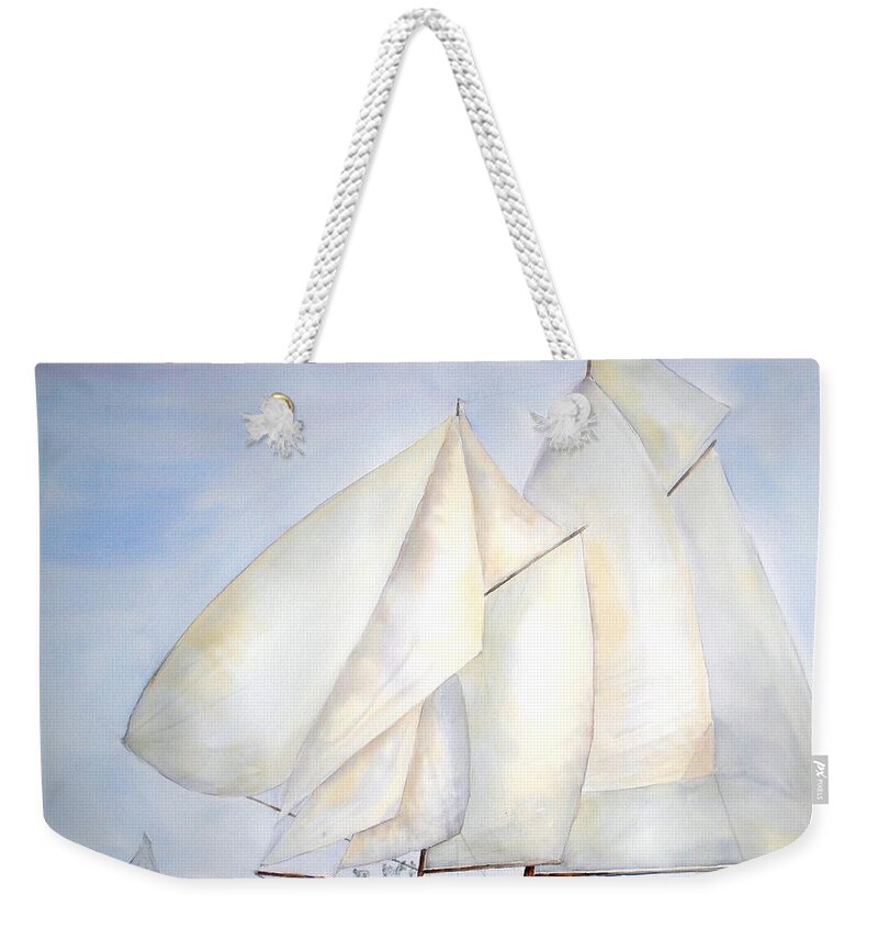 Yacht Weekender Tote Bag featuring the painting A Press of Sails by Diane Kirk