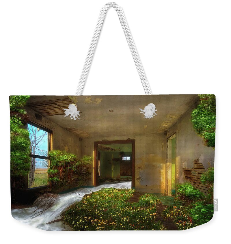 Abandoned Weekender Tote Bag featuring the photograph A River Runs Through It by Debra Boucher