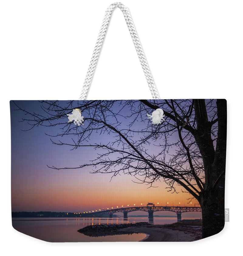 Tree Weekender Tote Bag featuring the photograph A River Scene - Black and White by Rachel Morrison