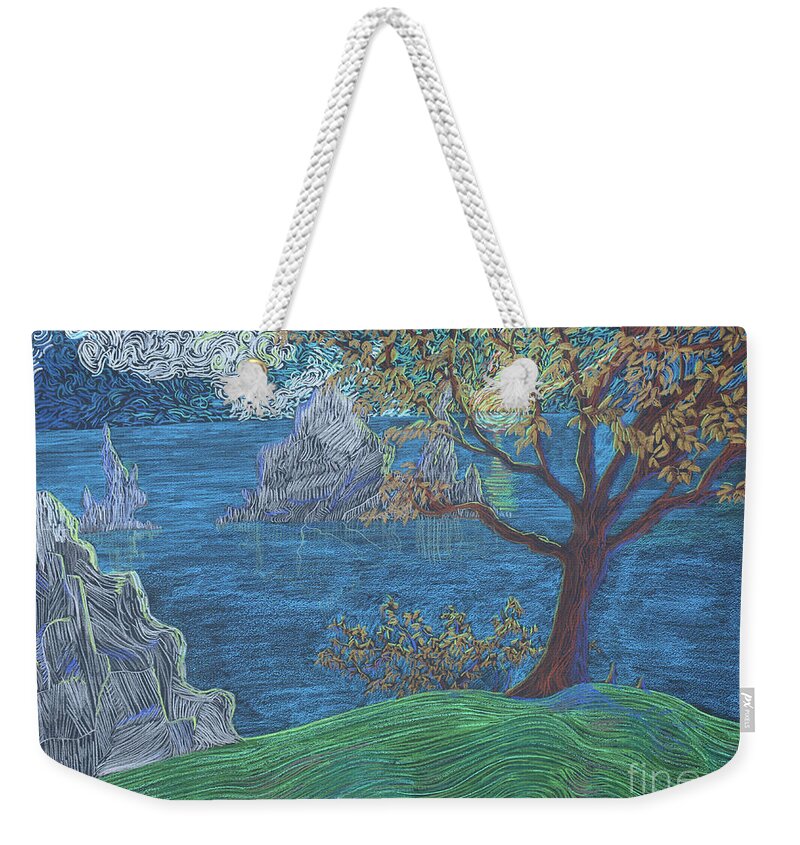 Squigglism Weekender Tote Bag featuring the painting A Rocky Shore by Stefan Duncan
