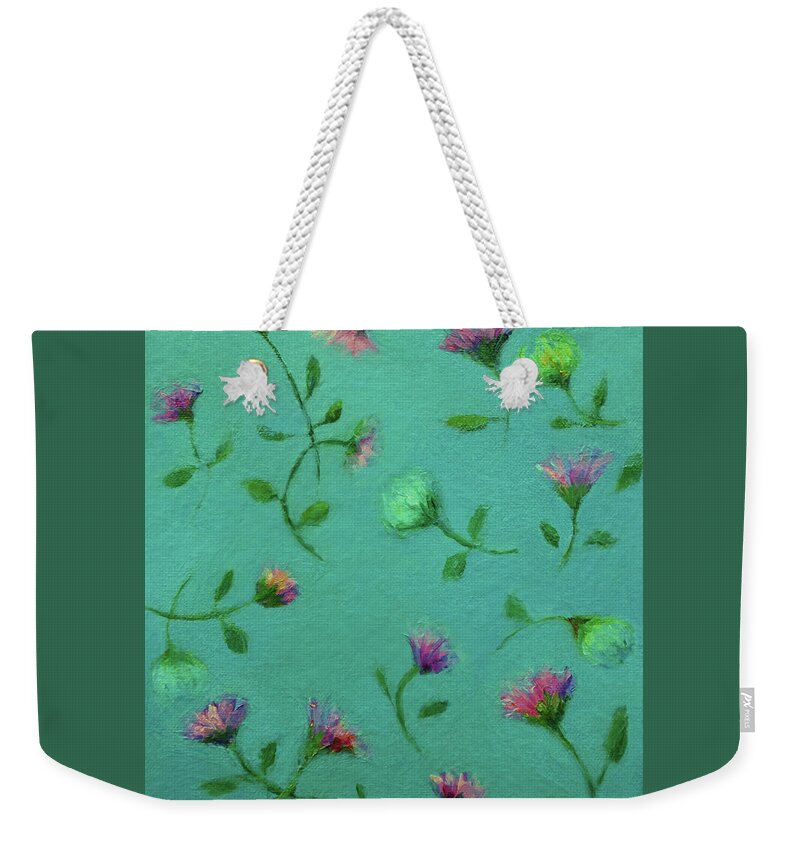 Floral Art Weekender Tote Bag featuring the painting A Shower of Flowers by Mary Wolf