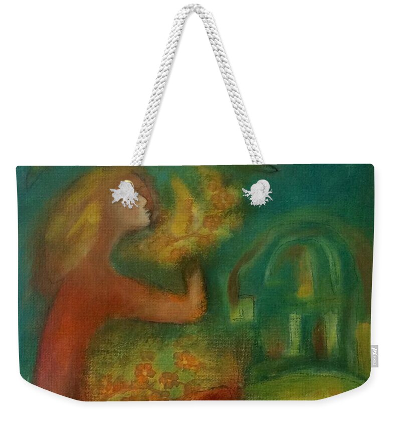 Portrait Weekender Tote Bag featuring the painting A song of flowers and sky by Suzy Norris