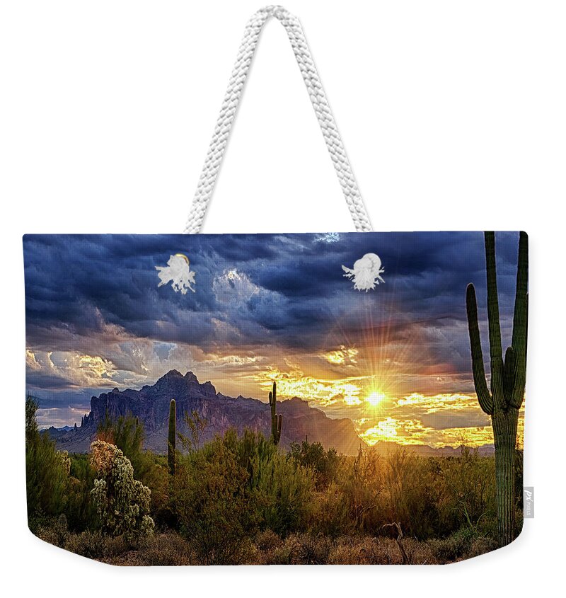 Sunrise Weekender Tote Bag featuring the photograph A Sonoran Desert Sunrise - Square by Saija Lehtonen