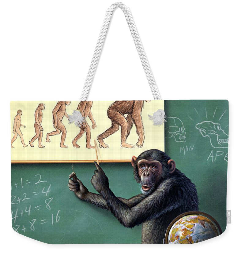Darwin Weekender Tote Bag featuring the painting A Specious Origin by Jerry LoFaro