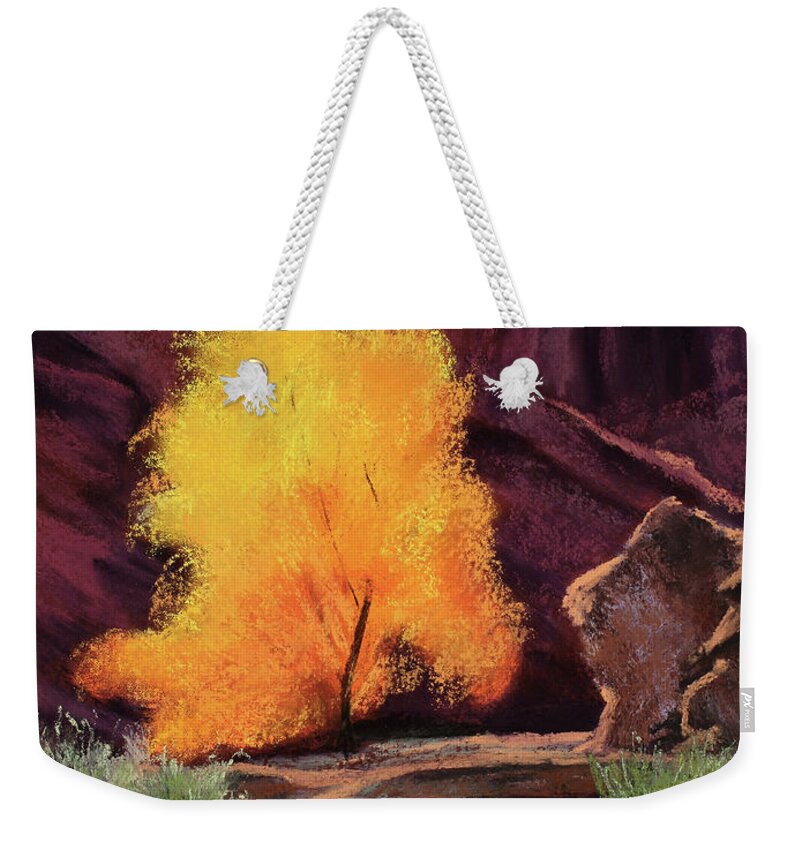 Autumn Weekender Tote Bag featuring the painting A Splash of Gold by Sandi Snead