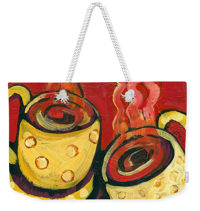 Coffee Weekender Tote Bag featuring the painting A Steaming Romance by Jennifer Lommers