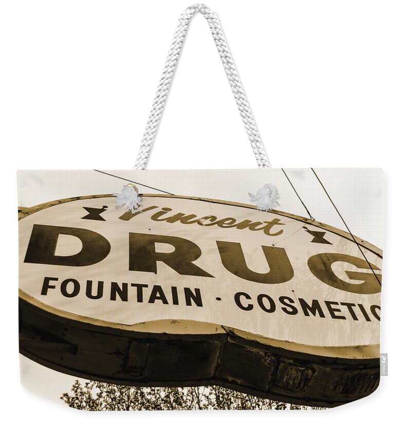 Vintage Weekender Tote Bag featuring the photograph A Store For Everyone - Vintage Pharmacy Sign by Steven Milner