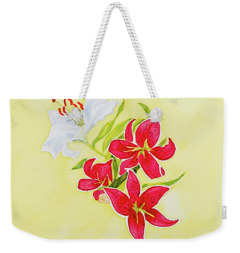 Bouquet Weekender Tote Bag featuring the painting A study of Lilies by Dorothy Darden
