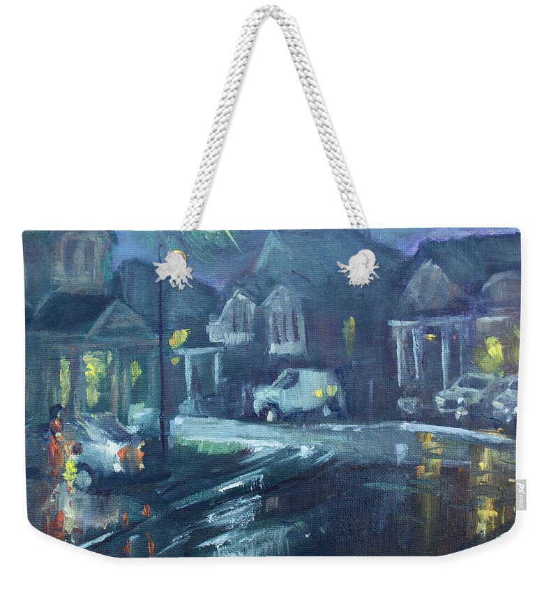  Summer Weekender Tote Bag featuring the painting A Summer Rainy Night by Ylli Haruni
