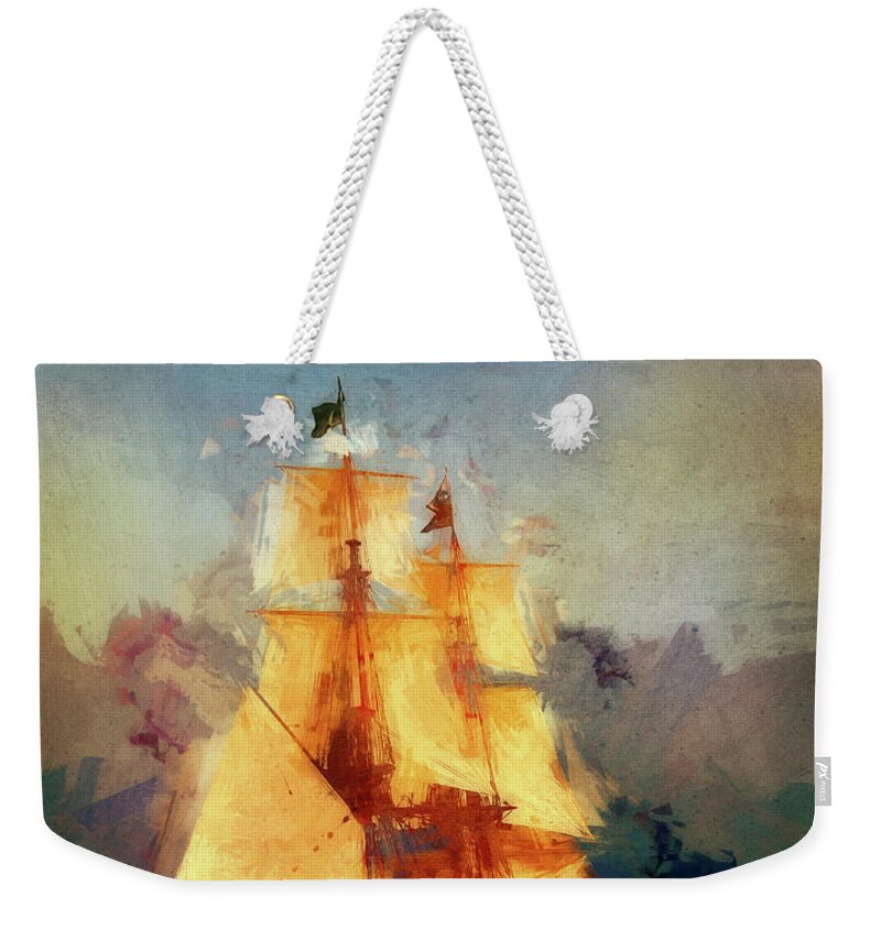 Photography Weekender Tote Bag featuring the digital art A Tall Ship by Terry Davis