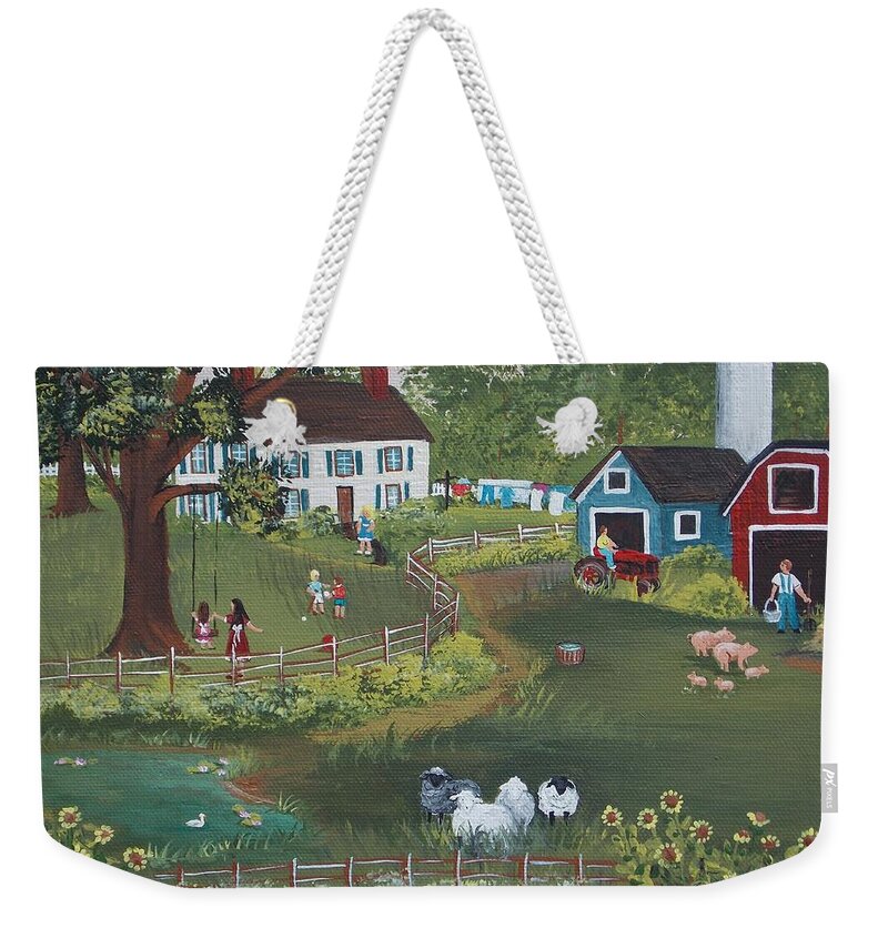 Country Weekender Tote Bag featuring the painting A Time to Play by Virginia Coyle