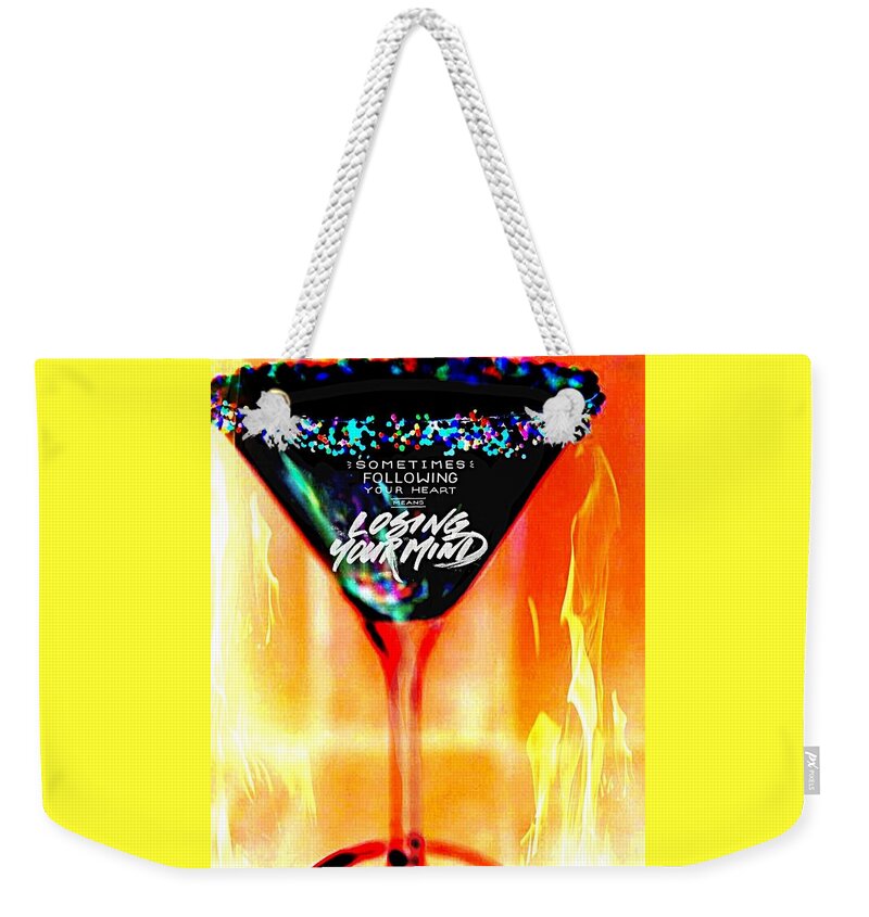 Flaming Martini Glass Weekender Tote Bag featuring the digital art A Toast To The Heart And Mind by Pamela Smale Williams