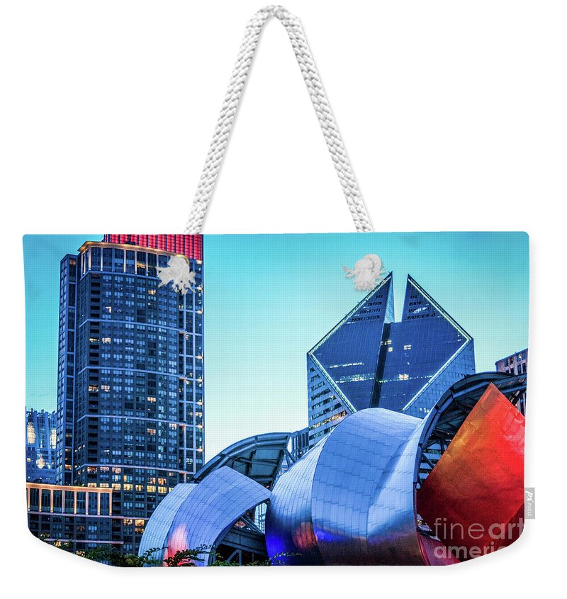 Chicago Weekender Tote Bag featuring the photograph A View from Millenium Park at Dusk by David Levin
