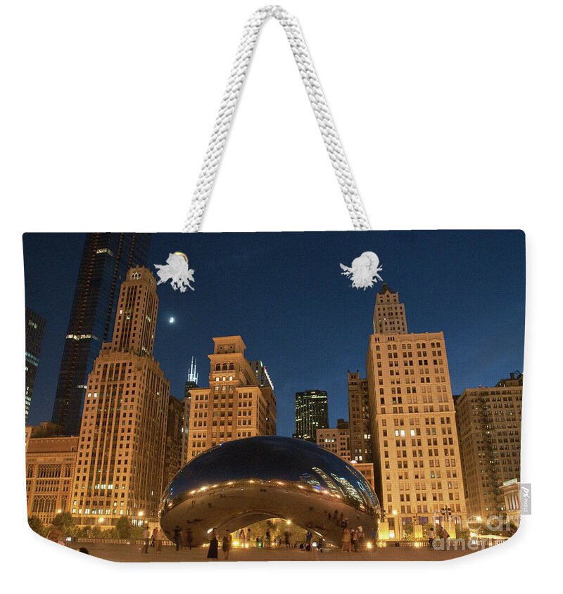 Anish Kapoor Weekender Tote Bag featuring the photograph A View from Millenium Park at Night by David Levin