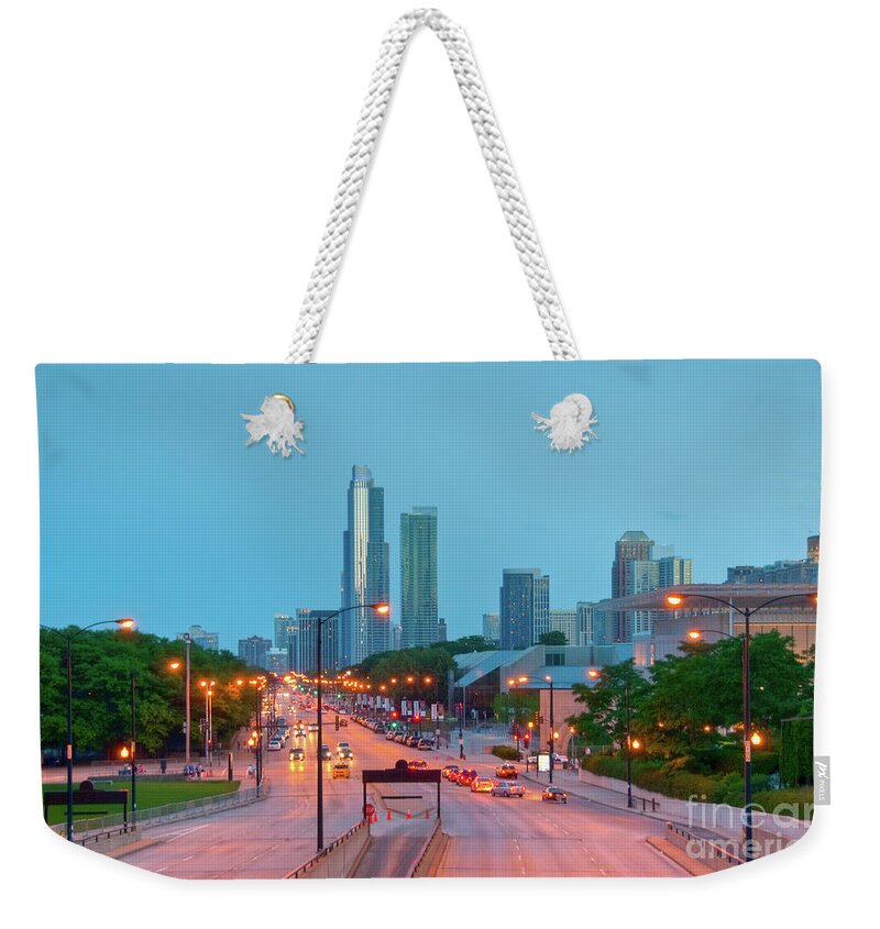 Chicago Weekender Tote Bag featuring the photograph A View of Columbus Drive in Chicago by David Levin