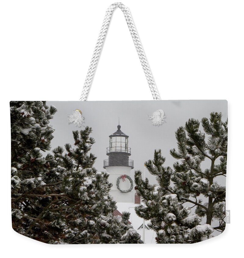 Snow Weekender Tote Bag featuring the photograph A View of the Portland Head Light by Darryl Hendricks