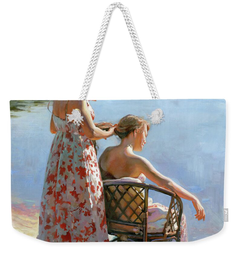 Pond Weekender Tote Bag featuring the painting A View on the Pond by Denis Chernov