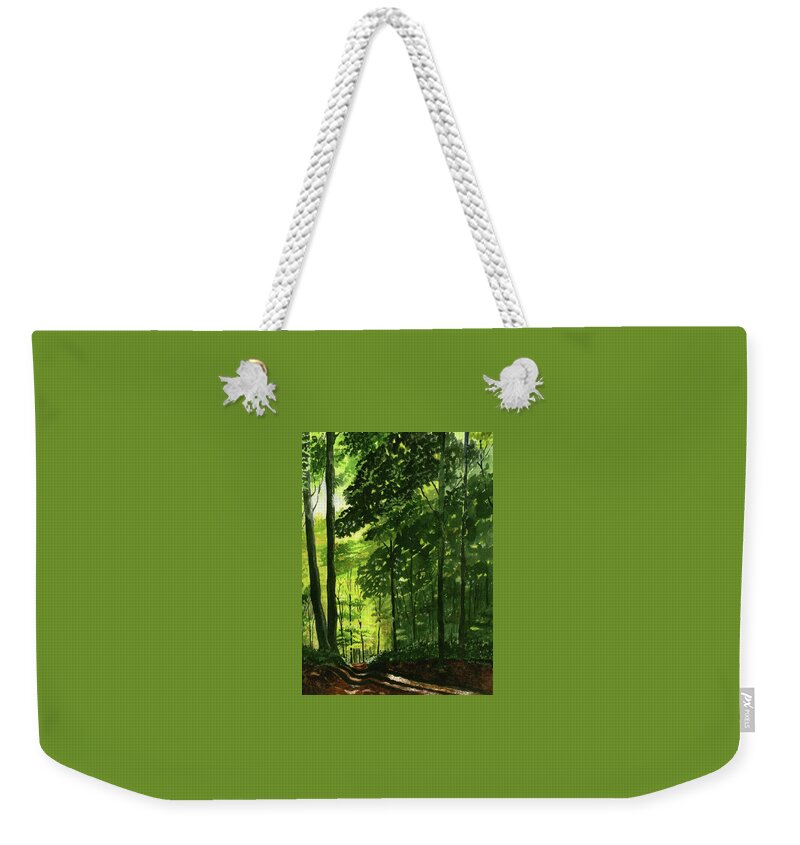 Woods Weekender Tote Bag featuring the painting A walk in the woods by Jeff Blazejovsky