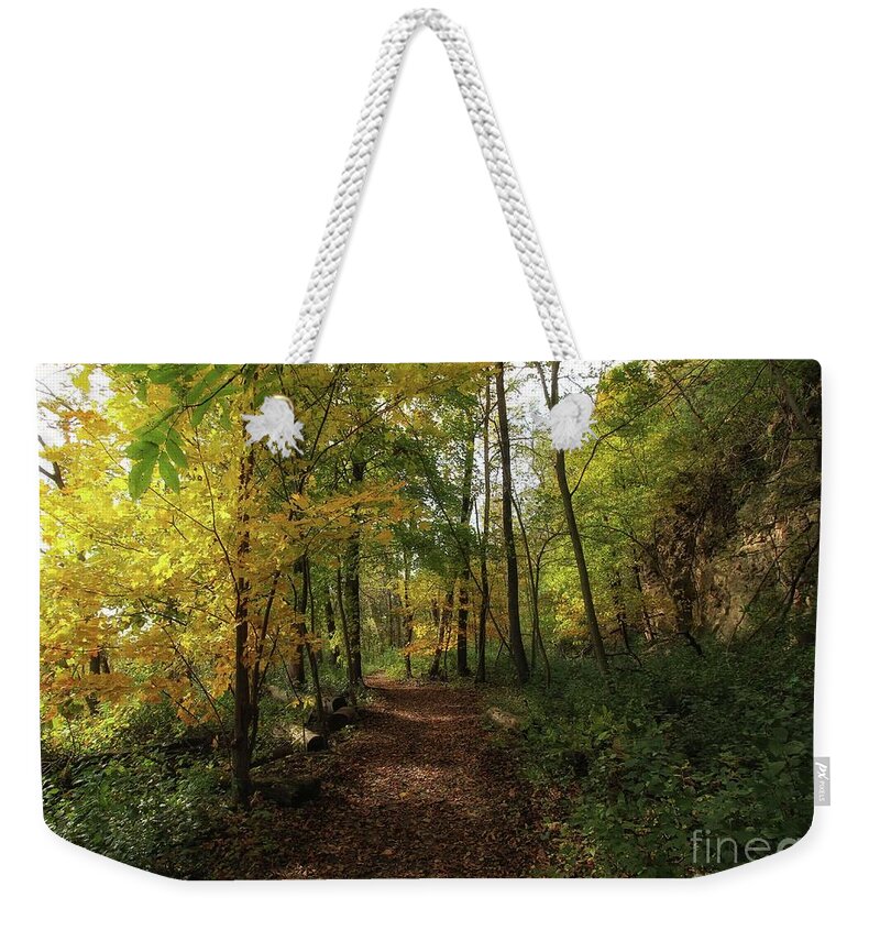 Trail Weekender Tote Bag featuring the photograph A Walk Through Autumn by Jimmy Ostgard