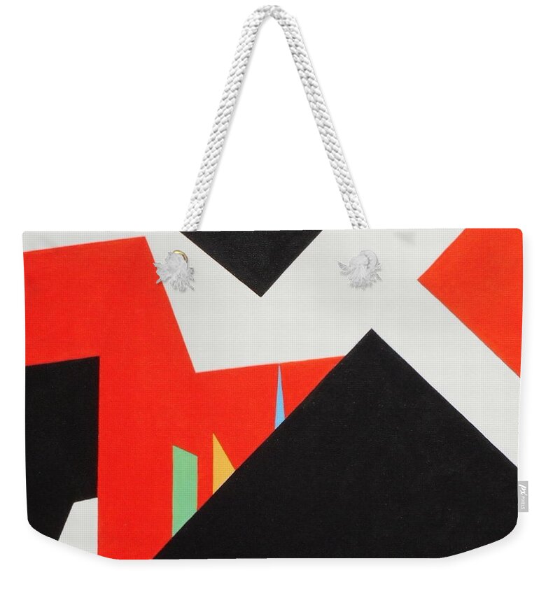 Abstract Weekender Tote Bag featuring the painting A Walk Through the Village by Sharon Cromwell