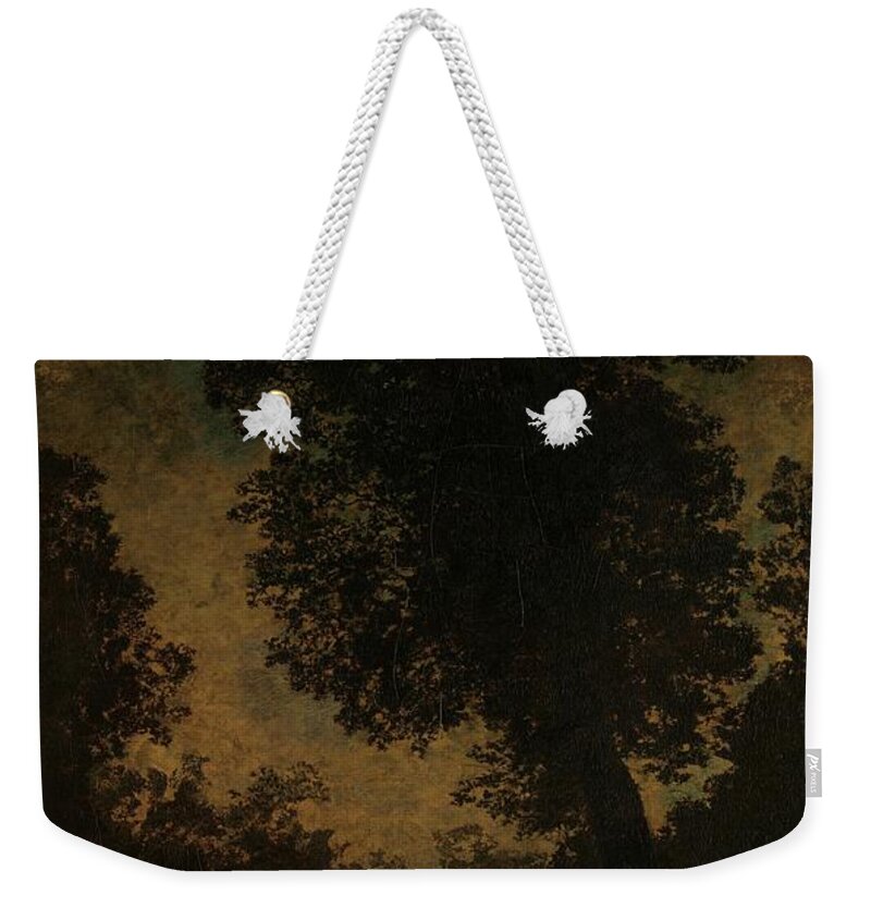 A Waterfall Weekender Tote Bag featuring the painting A Waterfall, Moonlight by Ralph Albert