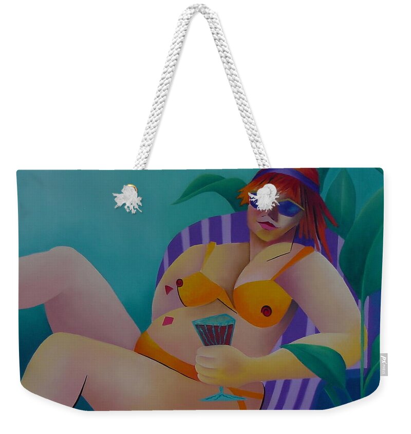 Contemporary Weekender Tote Bag featuring the painting A Woman of Leisure by Karin Eisermann