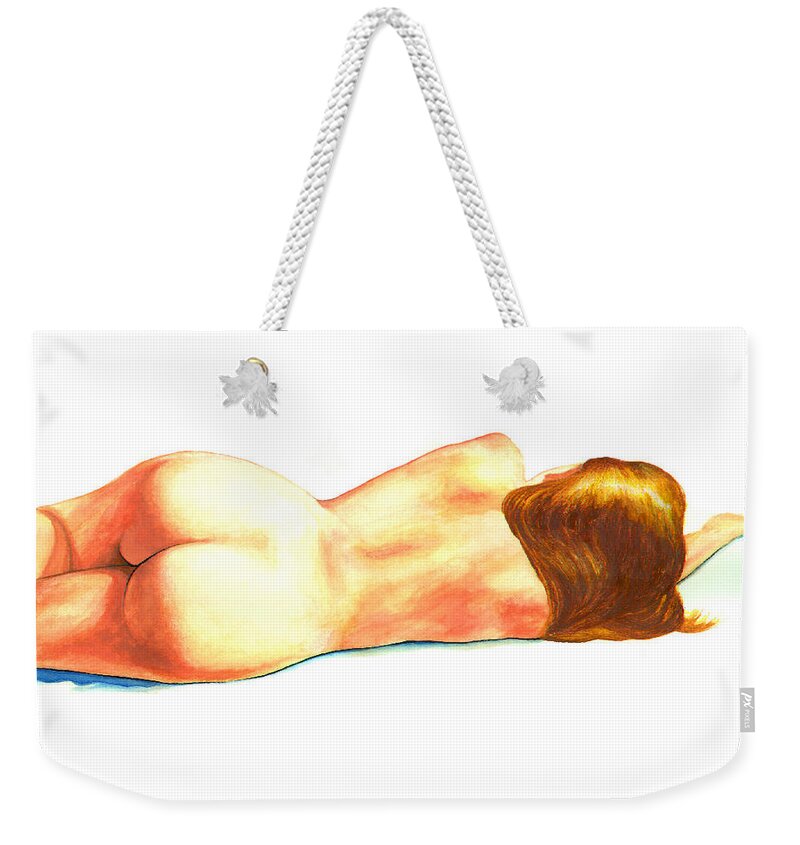 Female Weekender Tote Bag featuring the painting A Woman's Back and Hips by Scott Kirkman