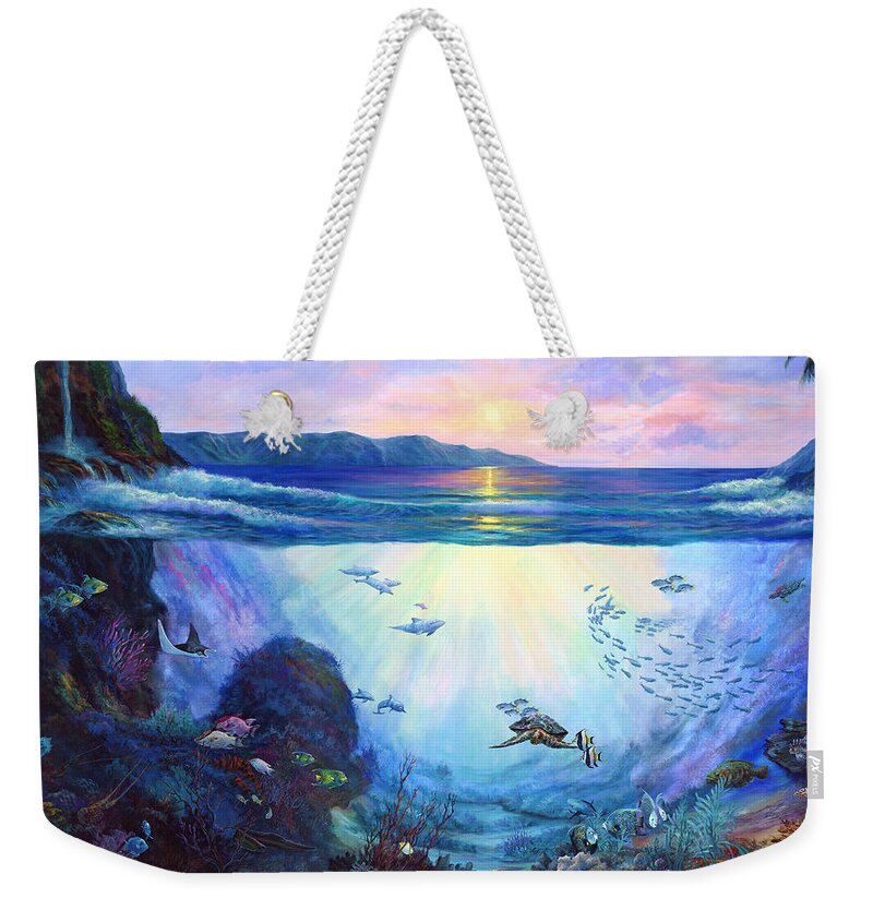 Large Sea Painting Weekender Tote Bag featuring the painting A World Apart by Lynne Pittard