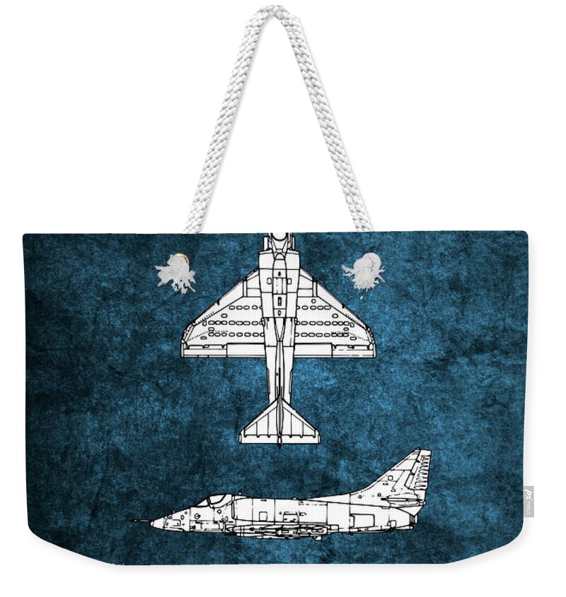 A4 Skyhawk Weekender Tote Bag featuring the digital art A4 Skyhawk Blueprint by Airpower Art