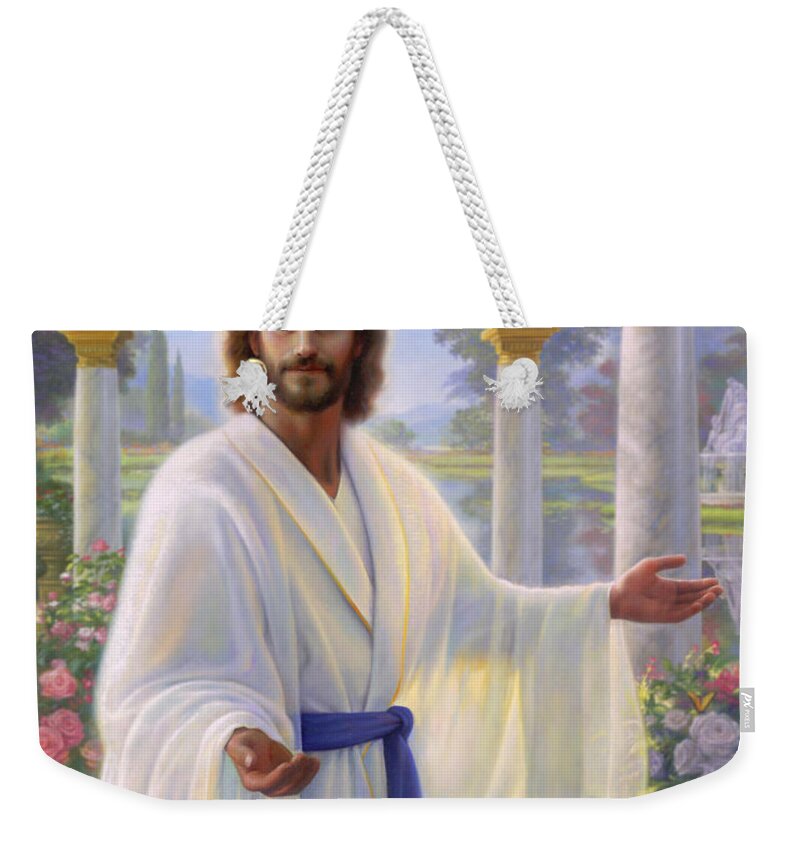 Jesus Weekender Tote Bag featuring the painting Abide With Me by Greg Olsen