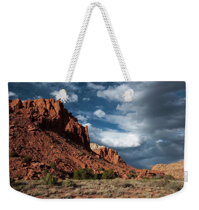 Abiquiu Weekender Tote Bag featuring the photograph Abiquiu Red Rocks by Ginger Stein