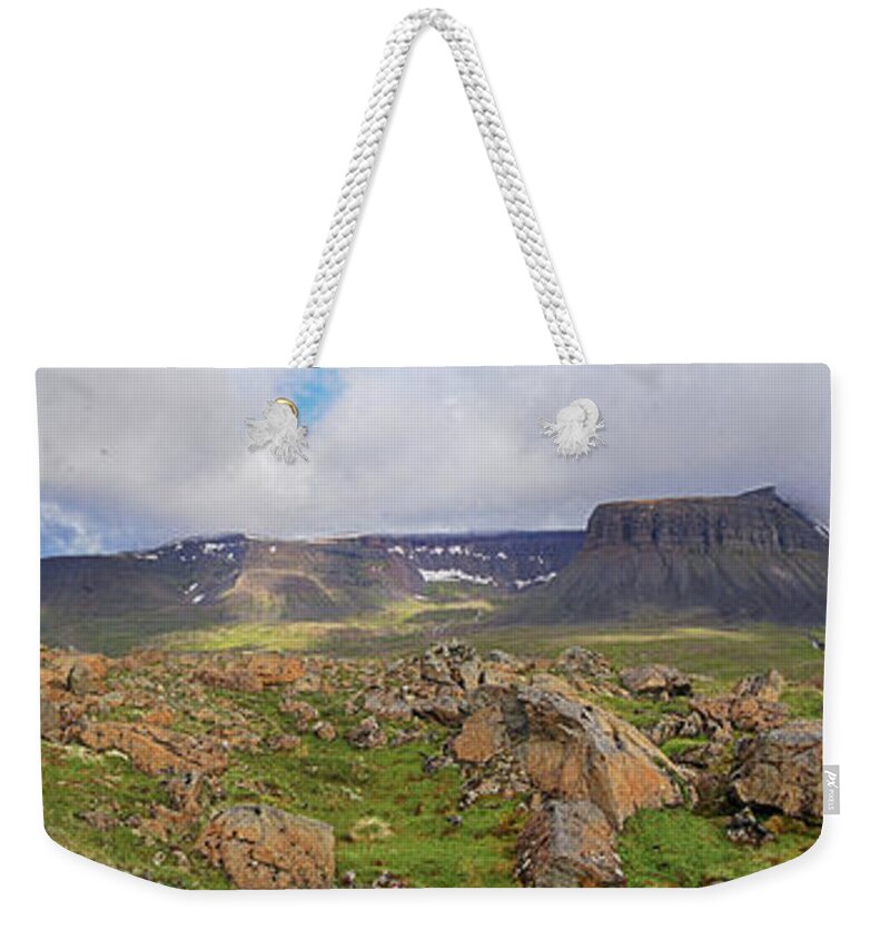Prott Weekender Tote Bag featuring the photograph above the westfjords of Iceland 2 by Rudi Prott
