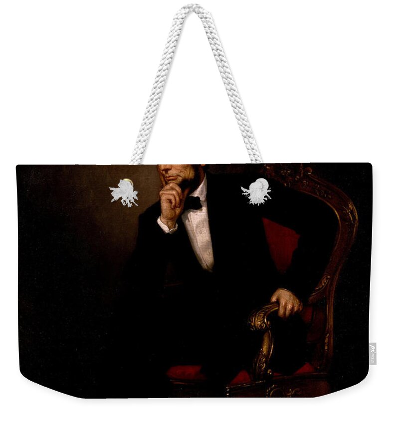 George Peter Alexander Healy Weekender Tote Bag featuring the painting Abraham Lincoln, 1869 by Vincent Monozlay