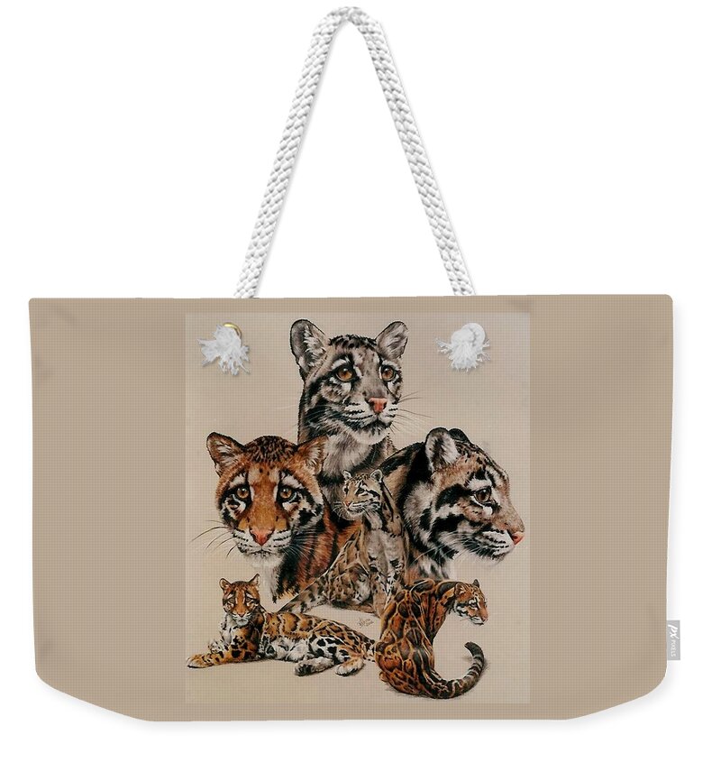 Clouded Leopard Weekender Tote Bag featuring the drawing Absence of Fear by Barbara Keith